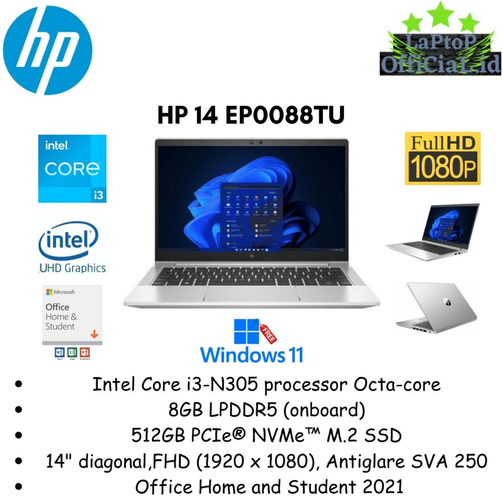 LAPTOP HP 14 EP0088TU EP0089TU I3 N305 8GB 512GB SSD 14" FHD WIN11 OHS