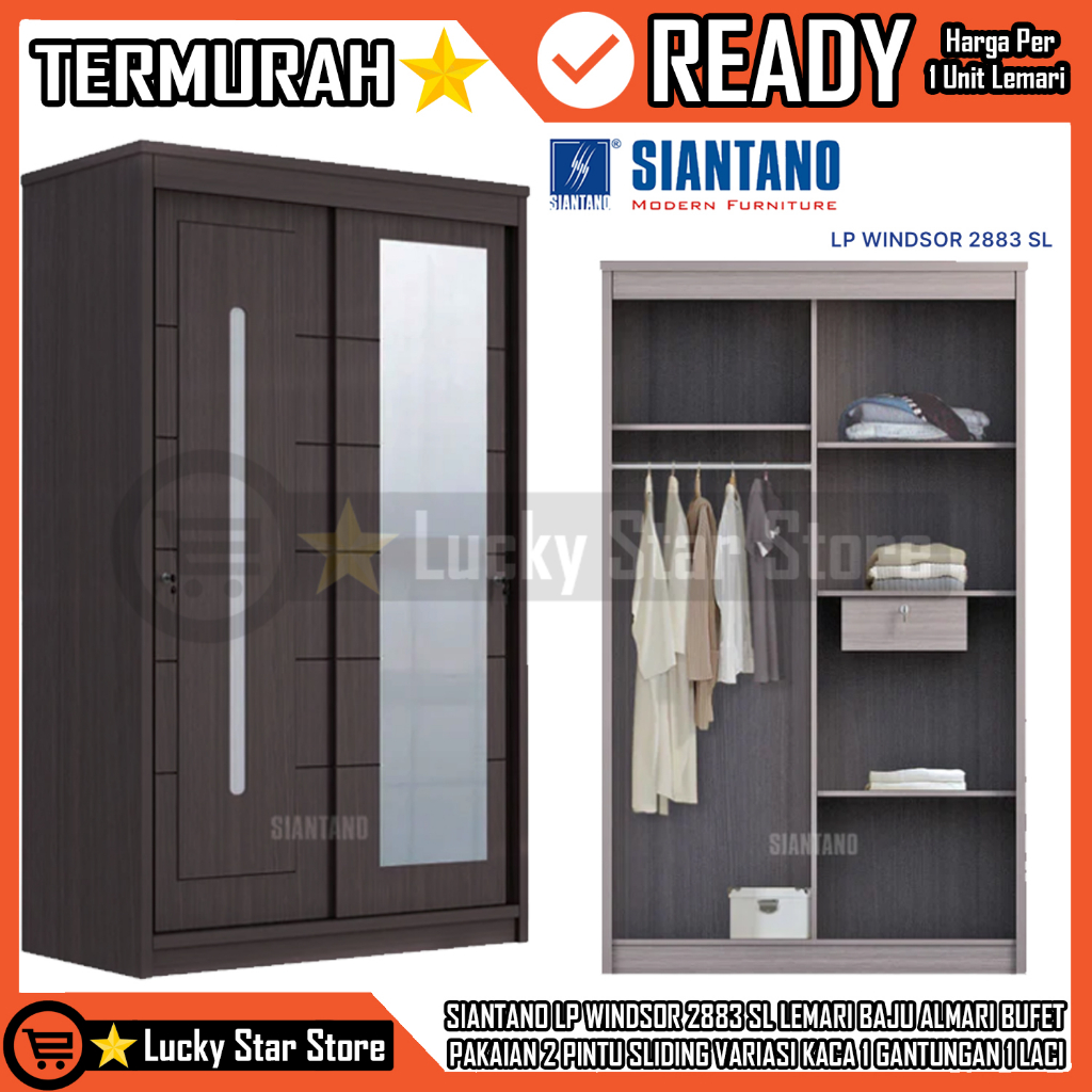 (KARGO) SIANTANO LP WINDSOR 2883 SL LEMARI BAJU ALMARI BUFET  PAKAIAN 2 PINTU SLIDING VARIASI KACA 1