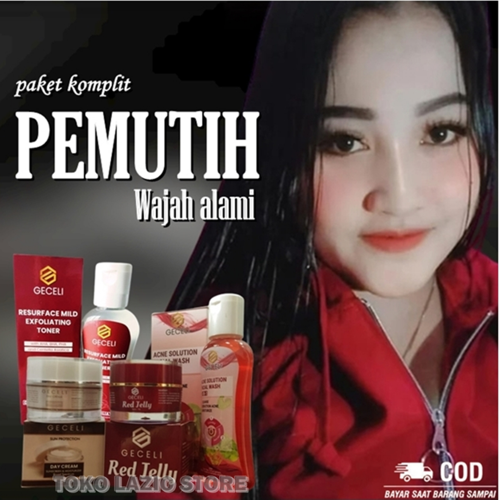 PAKET Cream Pemutih Kulit Wajah BPOM - Red Jelly - Paket Geceli Glowing Isi 4 - Paket 4-in-1 BISA CO