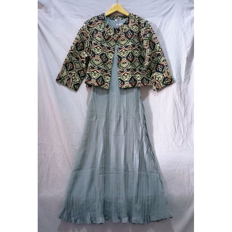Gamis set blazer taris busana kutung plisket blazer etnic