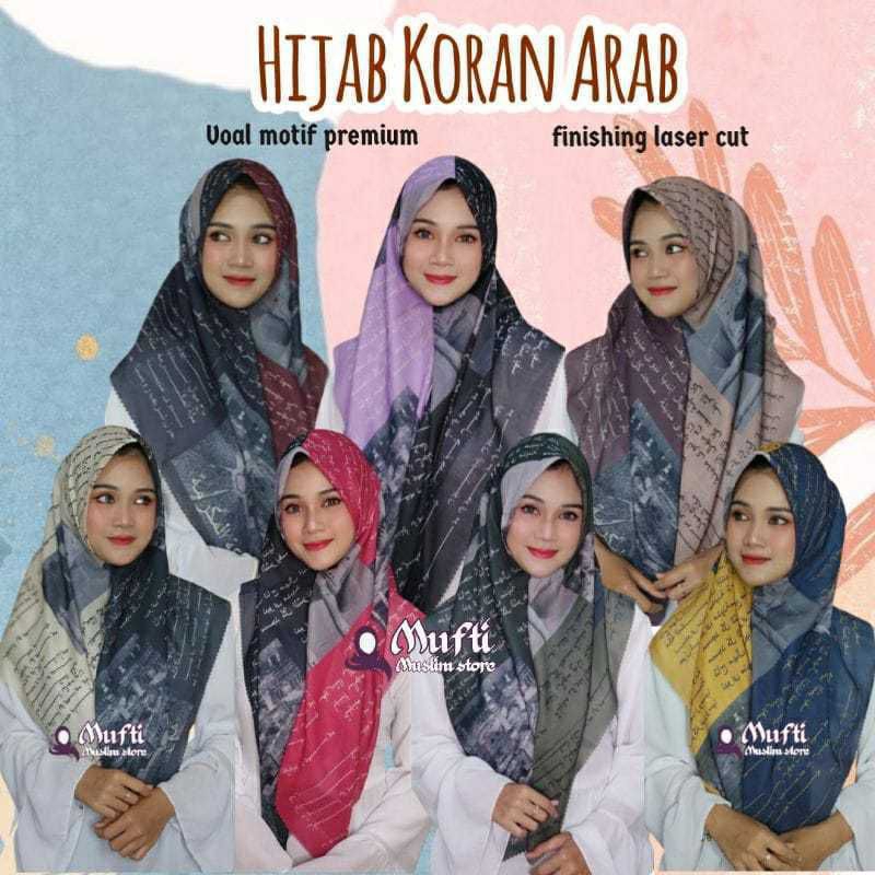 hijab voal segi empat motif koran arab/kerudung koran arab/jilbab koran arab