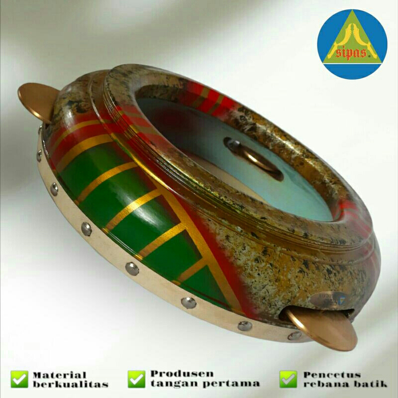 rebana hadroh banjari satuan batik motif 30 cm kayu mahoni kricik kuningan