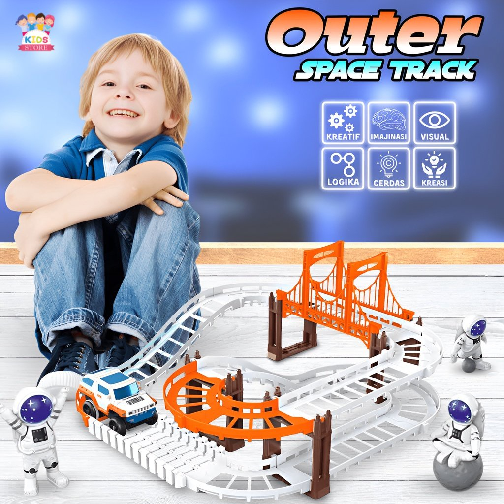 # HJ #  Mainan Track Mobil Model Luar Angkasa / Outer Space Track / Mainan Anak Laki Laki / Mainan Anak DIY Set Rel Mobil Astronot ~ OUTER SPACE TRACK 39pcs