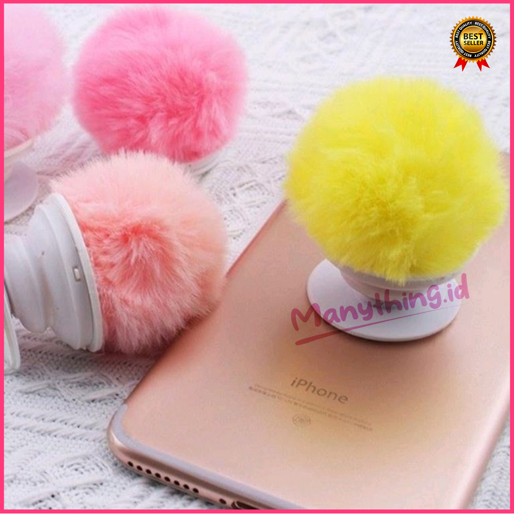 Popsocket Bulu / Pompom 3D / Pop Socket Phone Holder Pom Pom Bulu Popsocket PVC Motif Phone Holder Aksesoris HP