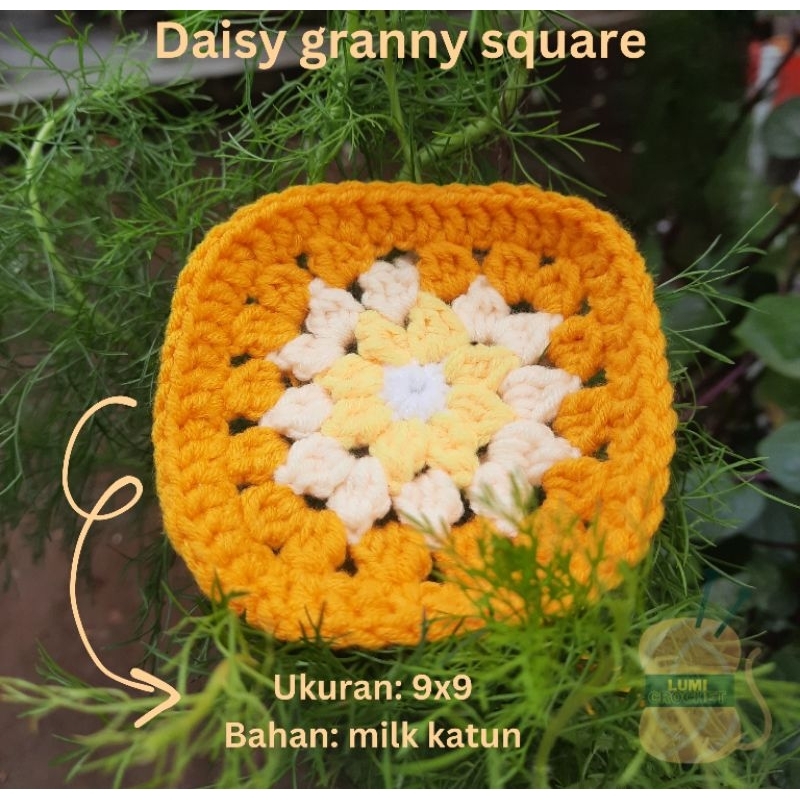 daisy granny square // rajut // tatakan gelas lucu