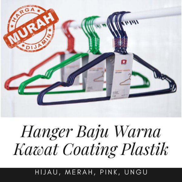 Gantungan Baju Kawat Coating Plastik Hanger Kawat Anti Karat Isi 10 PCS