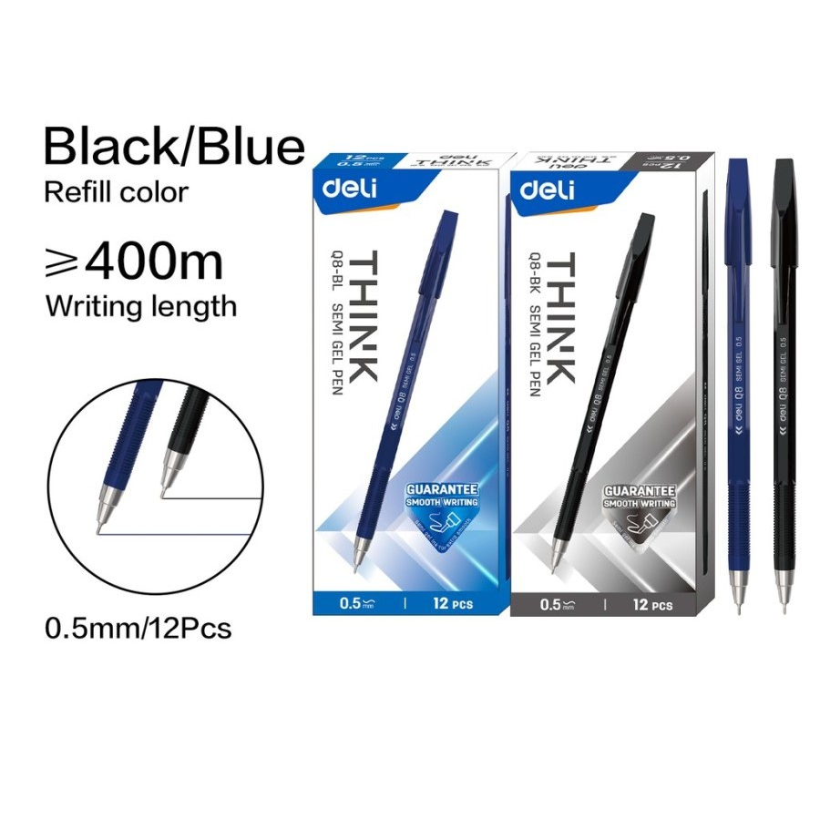 

Pulpen DELI Think Semi Gel Pen 0.5mm EQ8 HITAM dan BIRU ( 1 PCS ) Deli Pulpen Keperluan Stationery Sekolah Anak ATK Kantor Office