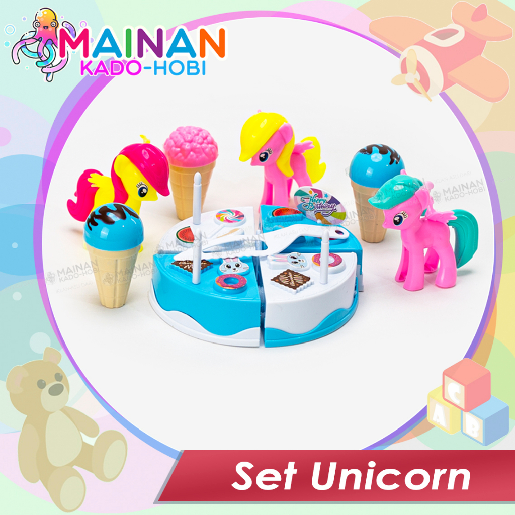 HADIAH ULANG TAHUN SET MAINAN ANAK PEREMPUAN MINIATUR BONEKA UNICORN CAKE