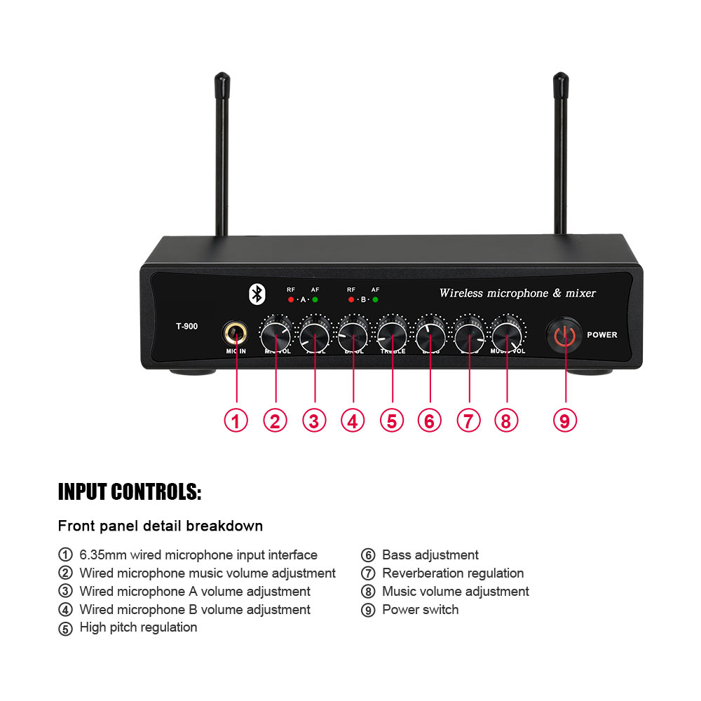 Mikrofon nirkabel T900 satu derekdua mixer efek preamp preamp built-inBluetooth dengan ekualisasi lagu K rumahpenggunaan di luar ruangan