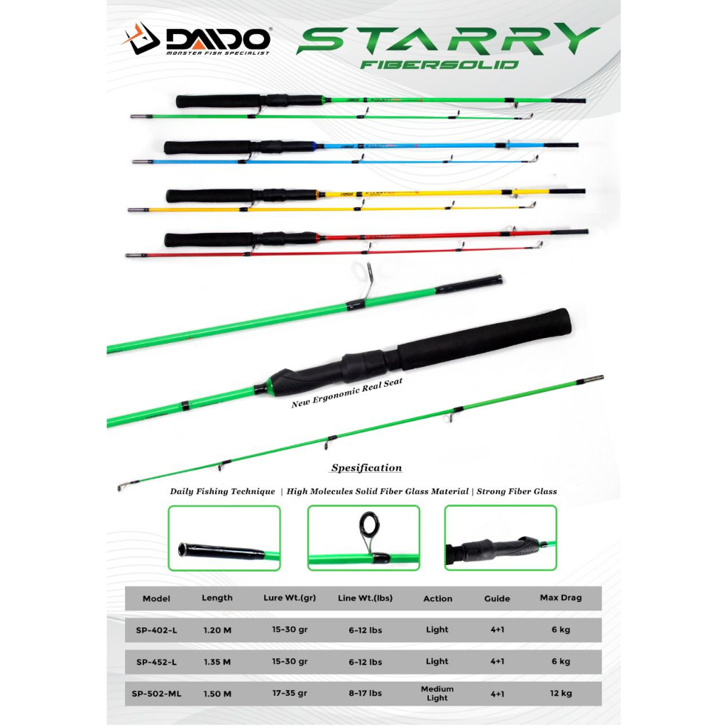 Joran Pancing Daido Staary 120cm - 150cm (7-18lbs) Fiber Solid High 12kg Murah - Engkus Fishing