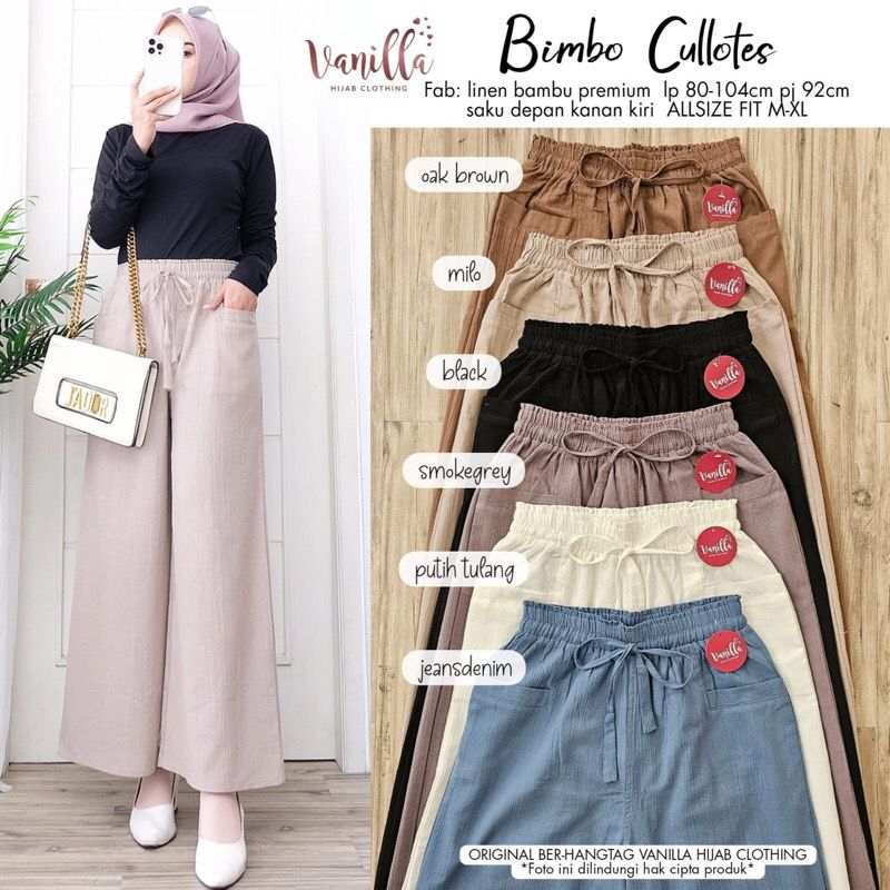 Celana Kulot Basic Linen Crinkle Premiun Murah Bimbo Cullotes