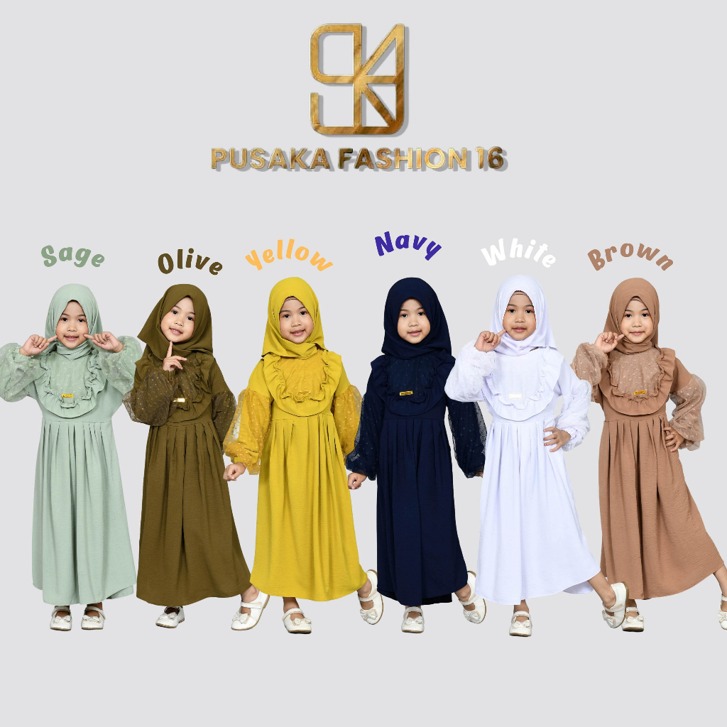 YUR4 KIDS baju gamis syari anak perempuan FREE HIJAB cringkle MIX TULLE TILLE TILE BROKAT BRUKAT BROKAT fashion muslim terbaru  PASHMINA INSTANT modern dres stelan kerudung serut susun 2 - 9 tahun manasik mengaji maulid nabi  kekinian