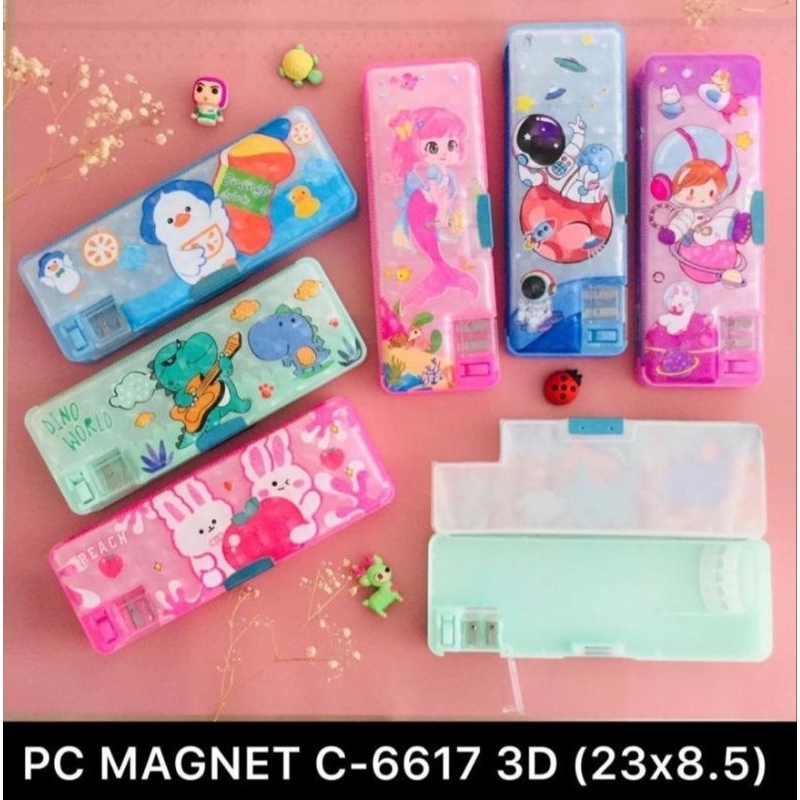 

tempat/kotak/tepak pensil magnet mekanik + rautan 3D transparan C6617