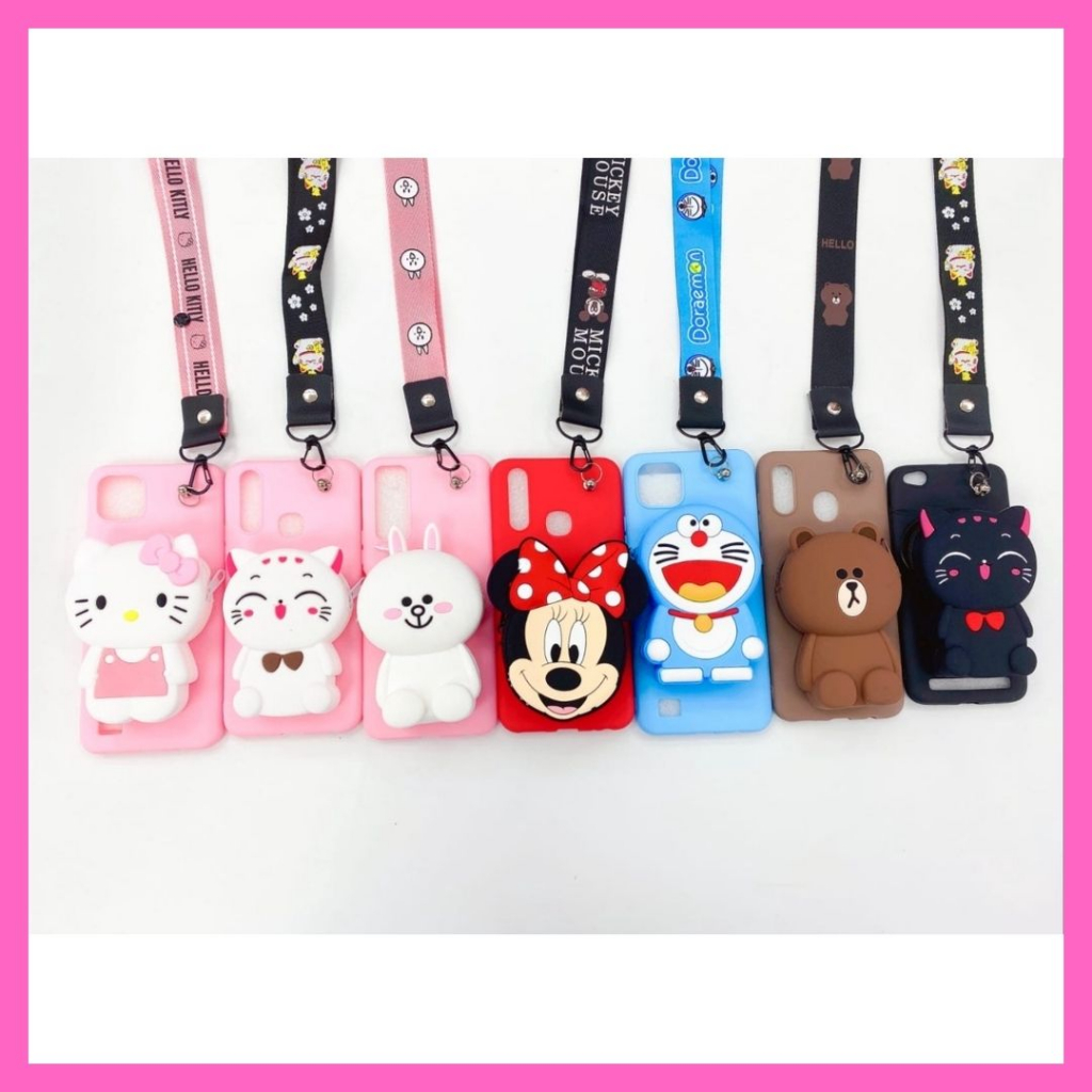 CASE REDMI 4A DOMPET KARTUN LUCU + TALI GANTUNGAN