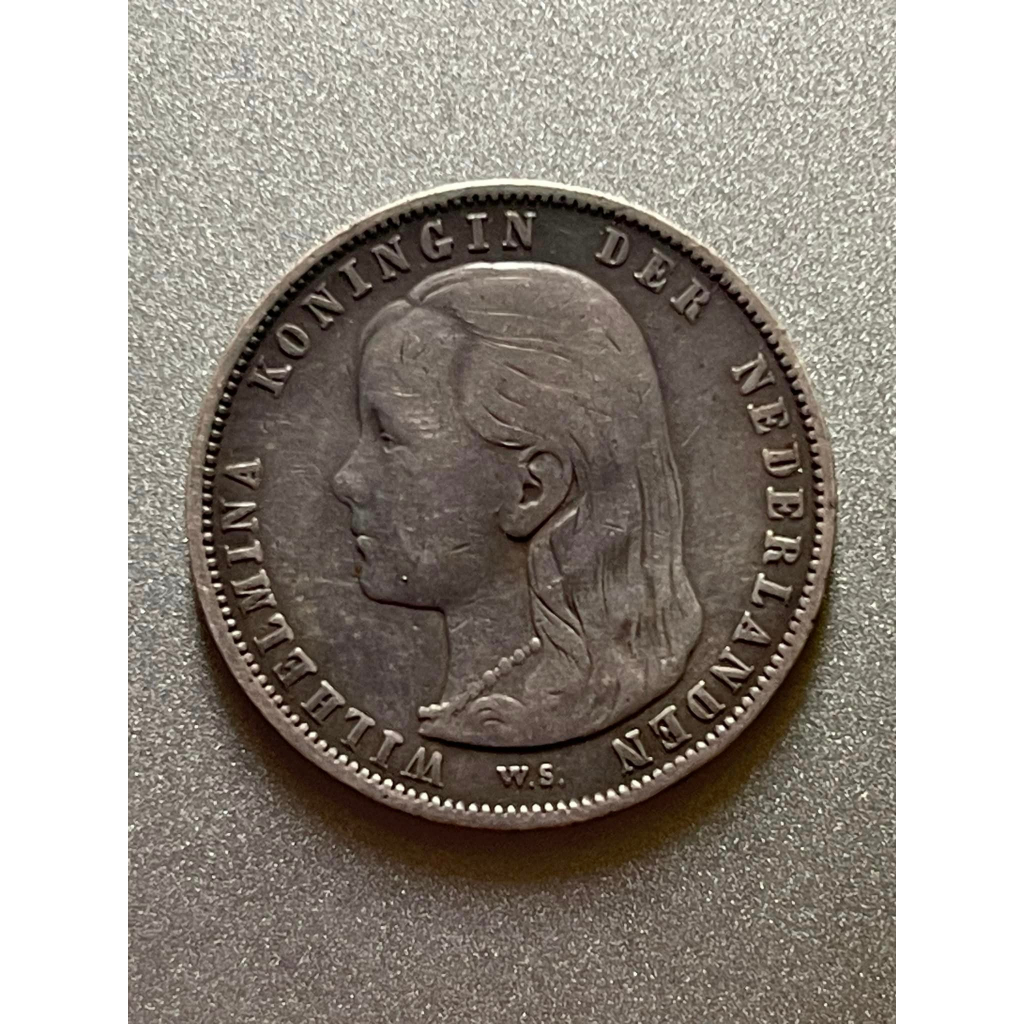 Koin kuno Perak Belanda 1 Gulden "Wilhelmina  1892