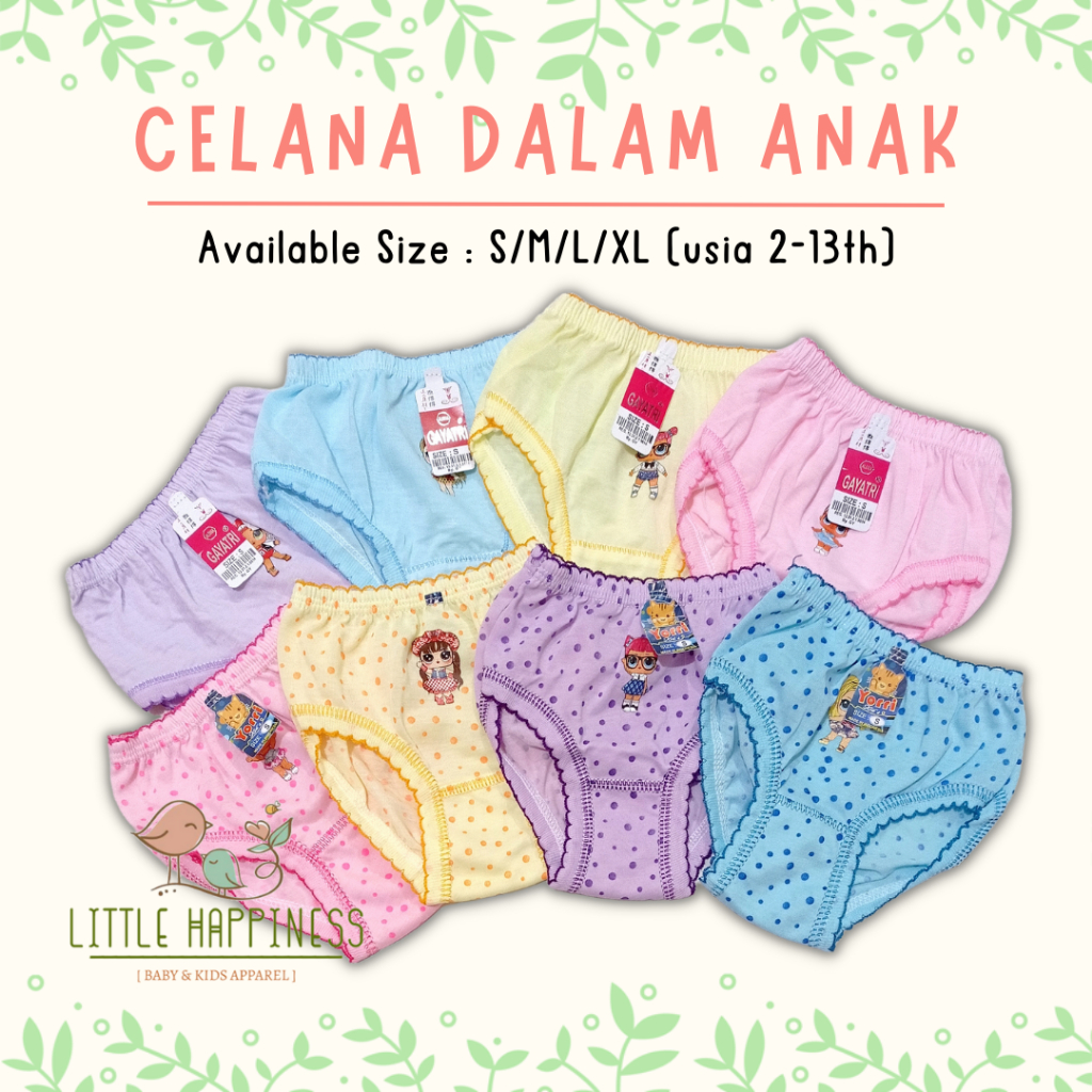 3 PCS Celana Dalam Anak Katun Halus Polos dan Motif Murah