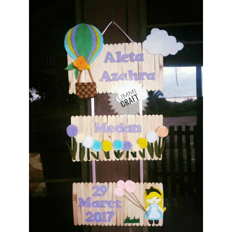 hiasan dinding nama anak kain flanel stik es krim murah bisa COD