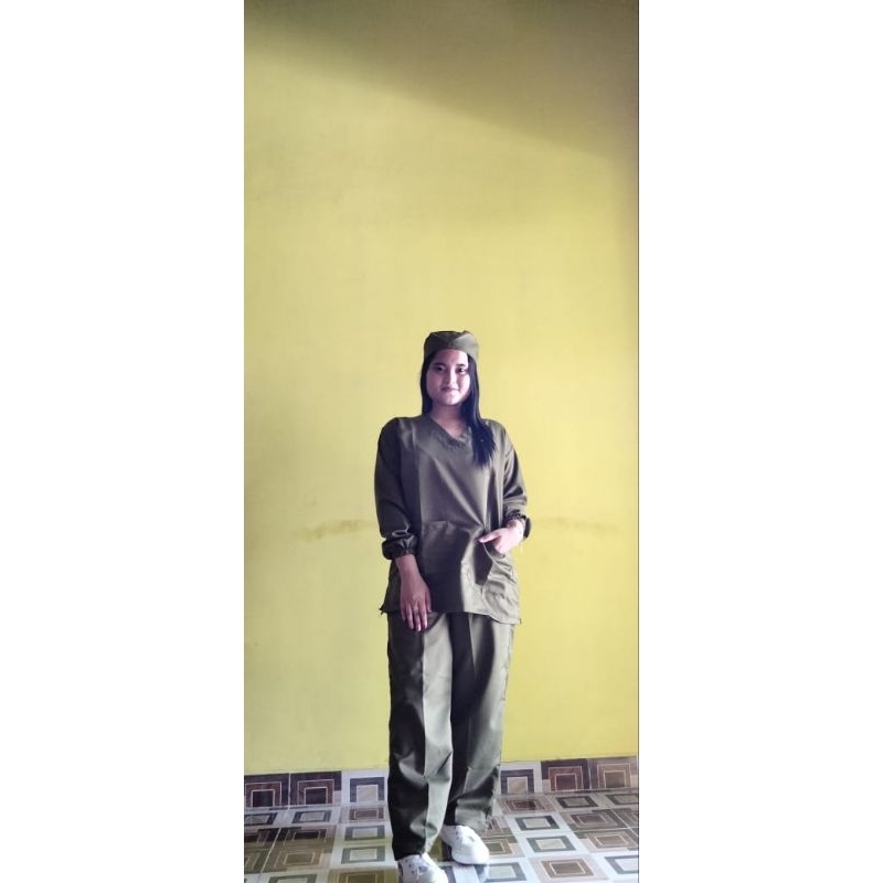 ARMY / Baju OK Lengan PANJANG KERUT/ baju ok oka petugas medis dokter perawat bidan lengan panjang T