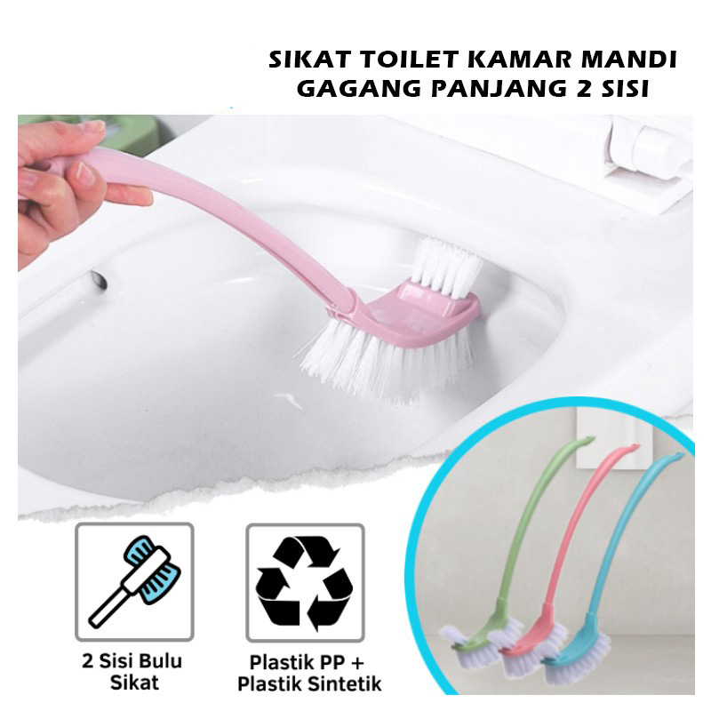 Sikat Toilet 2 Sisi Gagang Panjang / Alat Gosok Lantai Kamar Mandi Kloset / Long-Handled Toilet Brush Double-Sided / Sikat Pembersih WC Closet Sudut 2 Sisi Melengkung Lengkung Bengkok Serbaguna