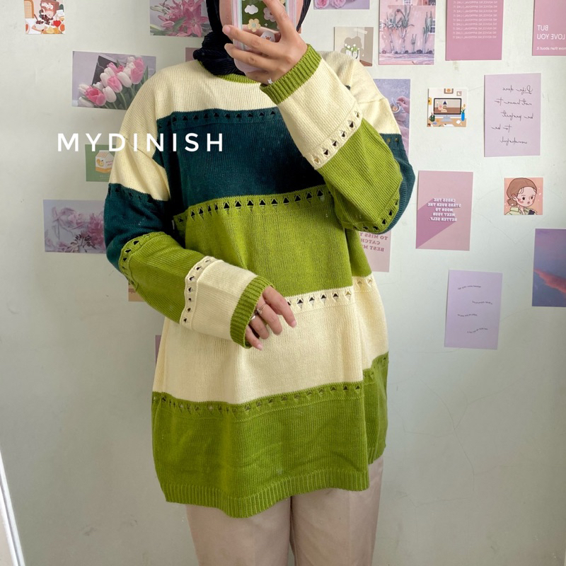 Mayra Sweater Rajut Wanita Motif Garis Kekinian