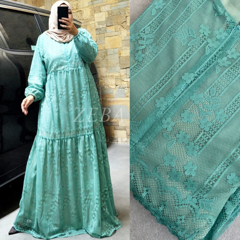Danita Dress Brukat Jumbo Busui LD120 PB145 Gamis Brokat Maxi Muat BB70 - 95 kg Baju Wanita Muslim