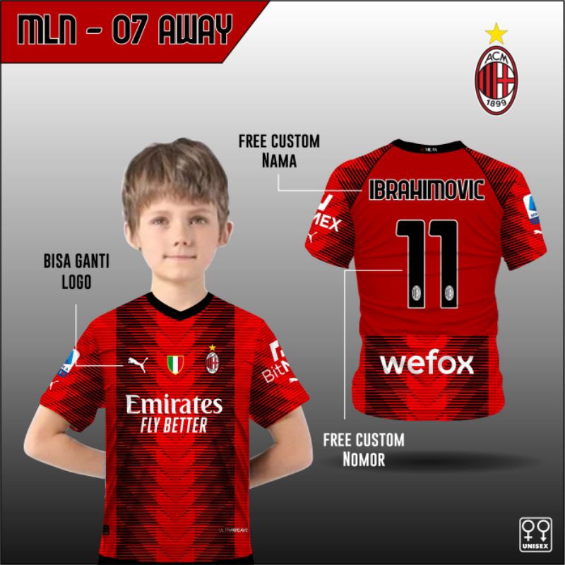 Jersey tim AC MILAN baju kaos bola anak tim AC MILAN AWAY