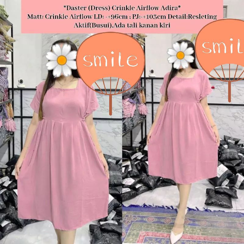 Adira daster crinkle airflow retsleting depan busui frenly dress crinkle polos