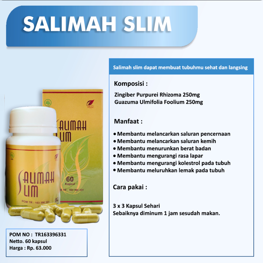 Obat Diet Herbal Paling Ampuh ! Salimah Slim SR12 / Penurun Berat Badan BPOM / Pembakar Lemak Perut Buncit Dalam 1 Minggu / Kapsul Pelangsing Pelakor / Membantu Mengurangi Kolestrol