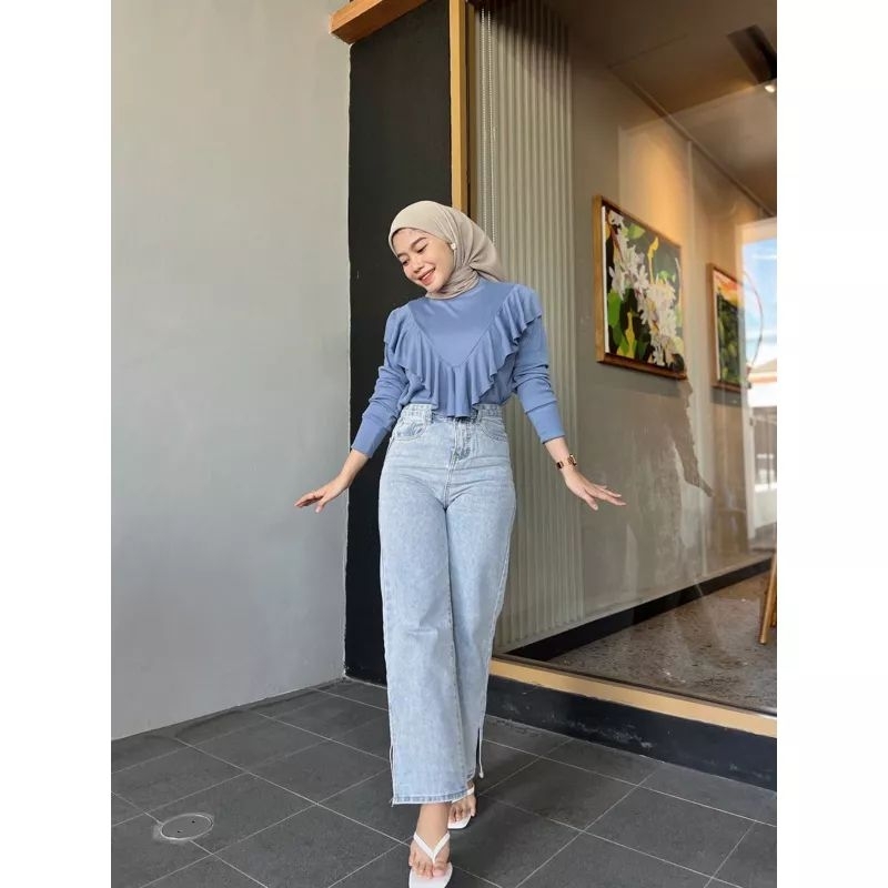 ATASAN BLOUSE KNIT RUFFLE BASIC / ATASAN WANITA KAOS NYAMAN