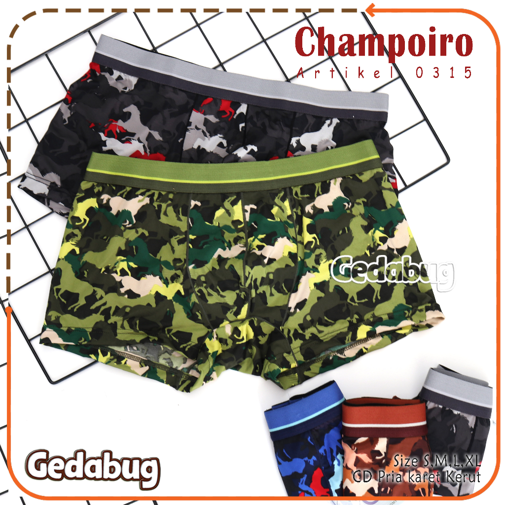 [ 3pc ] Boxer Pria Champiro X-cited C 0315 Motif Army | Celana Dalam Pria Dewasa Boxer Box Putih | Gedabug