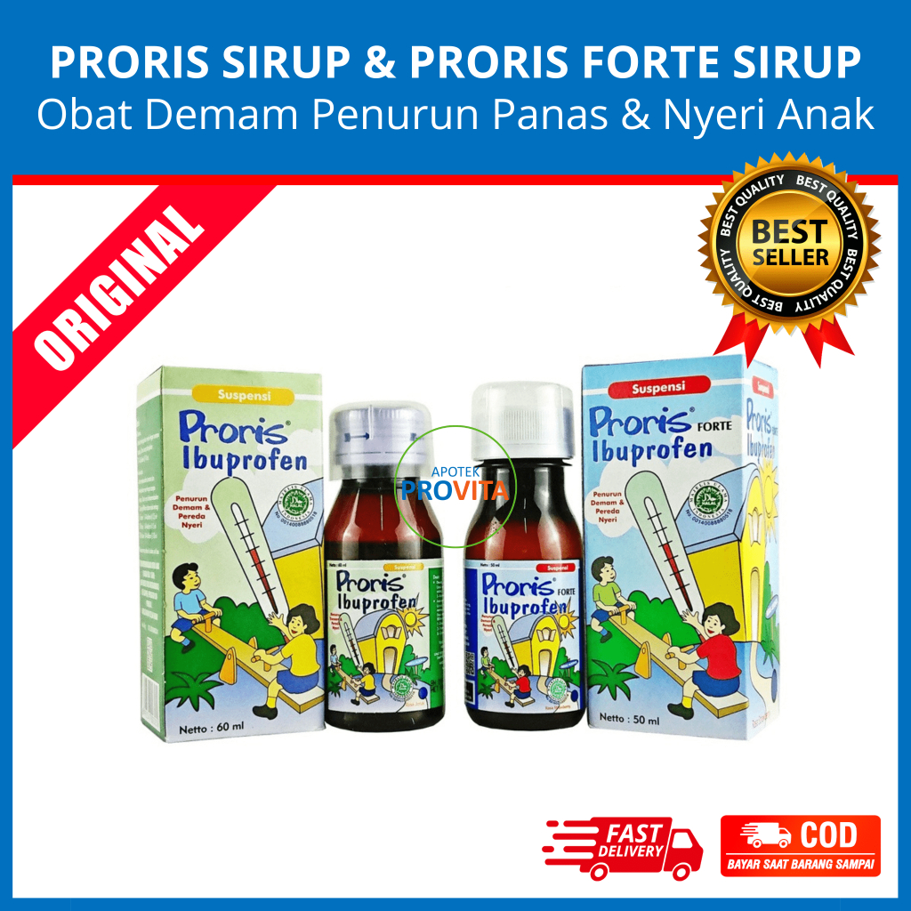 PRORIS SIRUP JERUK & PRORIS FORTE SIRUP STRAWBERRY - Obat Demam Penurun Panas Anak Sakit Kepala Gigi
