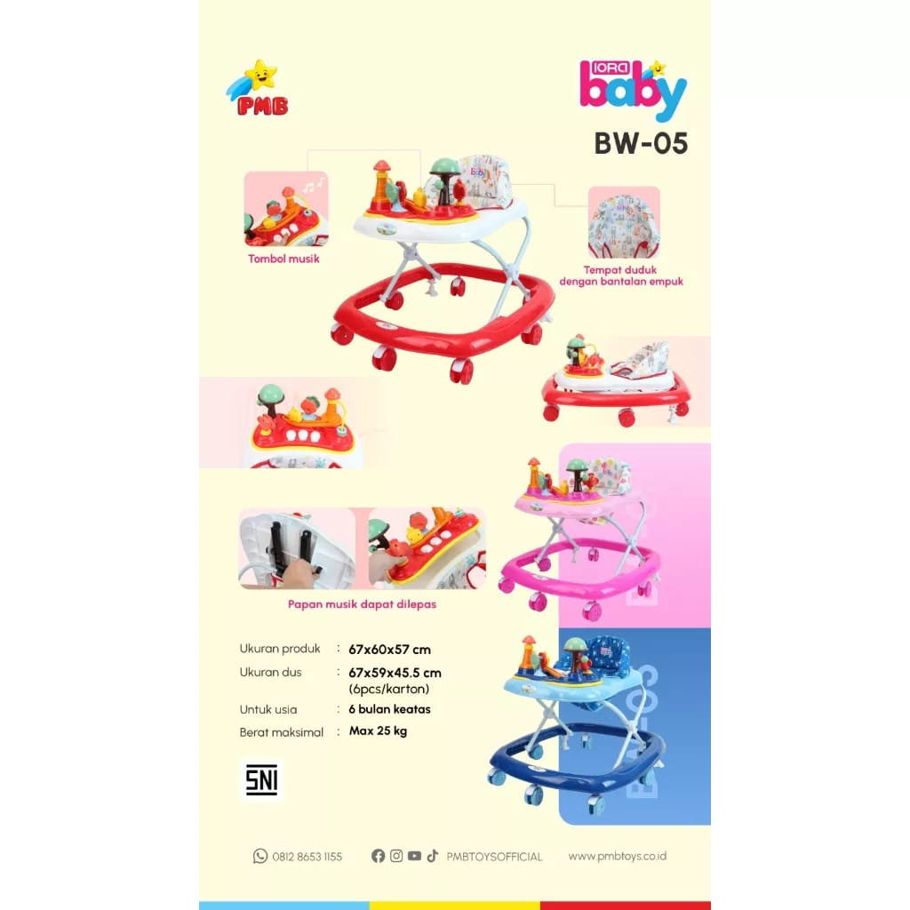 Baby Walker IORA PMB BW-01 Musik &amp; Lampu Alat Belajar Jalan Bayi mainan anak