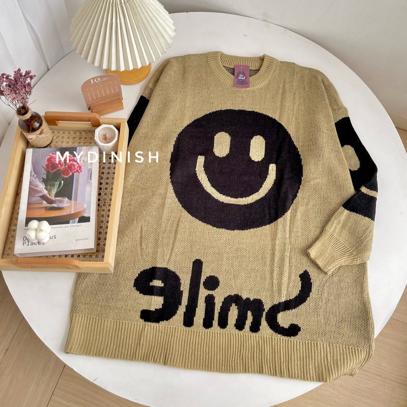 Rara Smile Oversize Sweater Rajut Wanita Motif