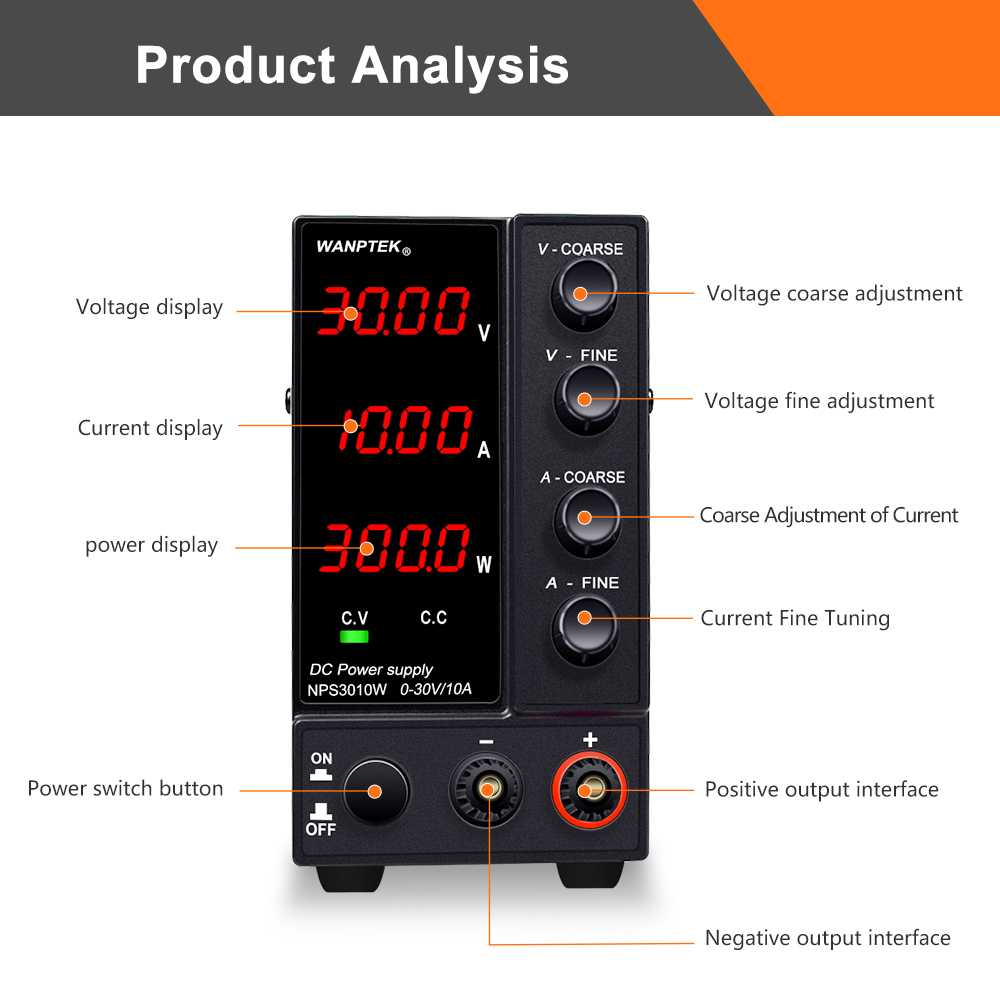 WANPTEK Adjustable Power Supply DC Regulated Switching Power 30 V 6 A - NPS306W