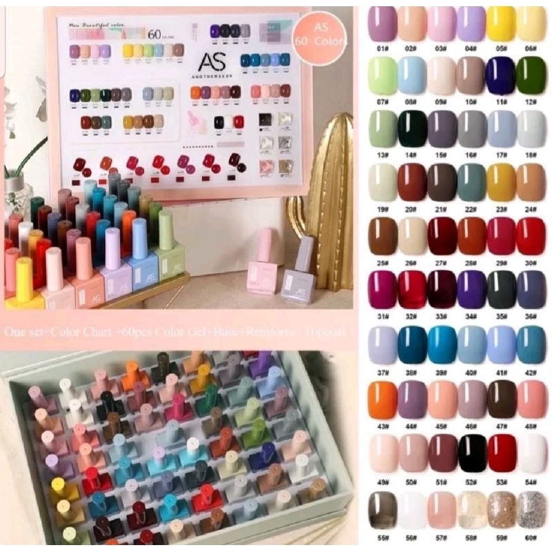1 Set AS Nail Gel 60 Warna15ml/ Kutek UV Gel Set AS