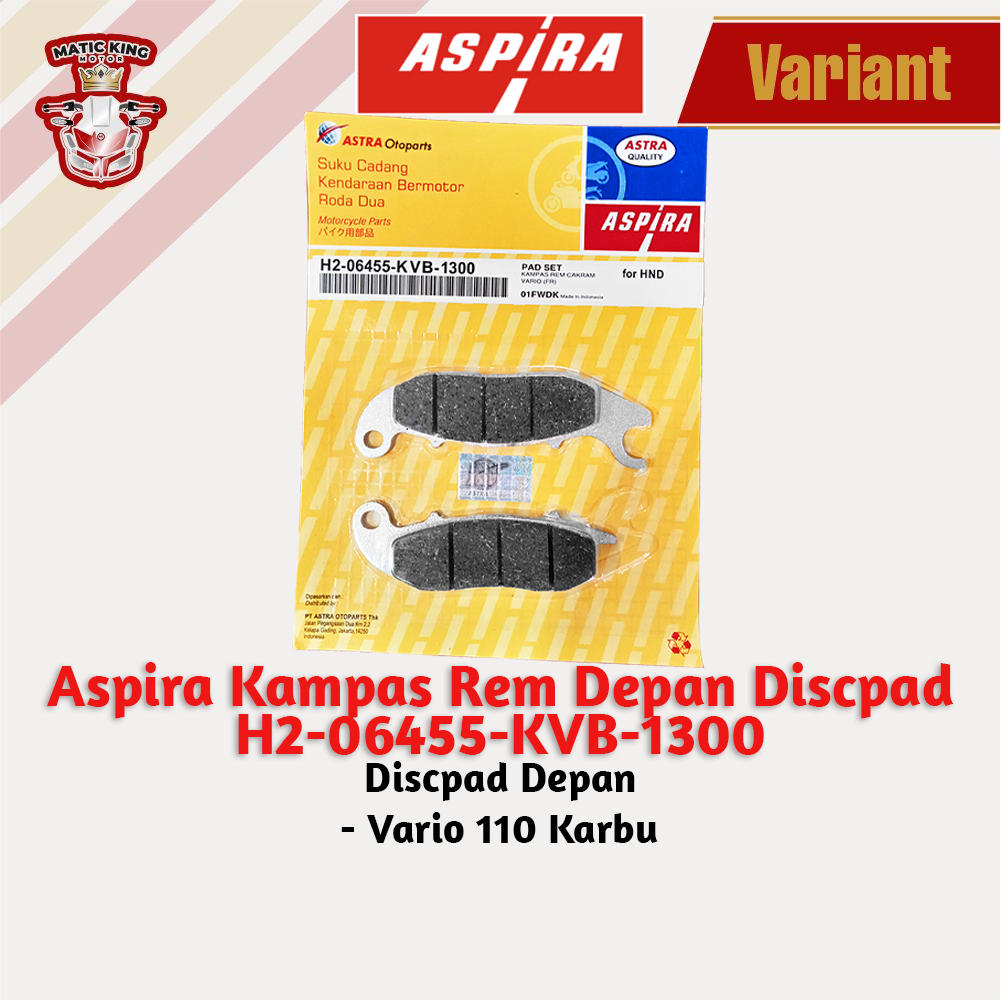 Kampas rem dispad discpad depan belakang Beat Vario scoopy spacy 2008 Fi ESP Techno 110 125 Aspira Astra Otoparts H2-06455-KVB-1310