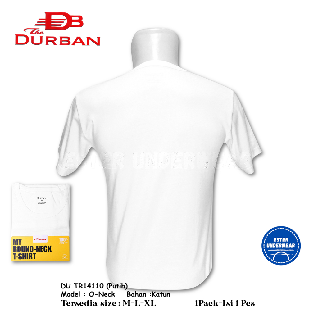 Kaos Oblong Pria DURBAN O-NECK DU TR 14110 PUTIH isi 1 PCS