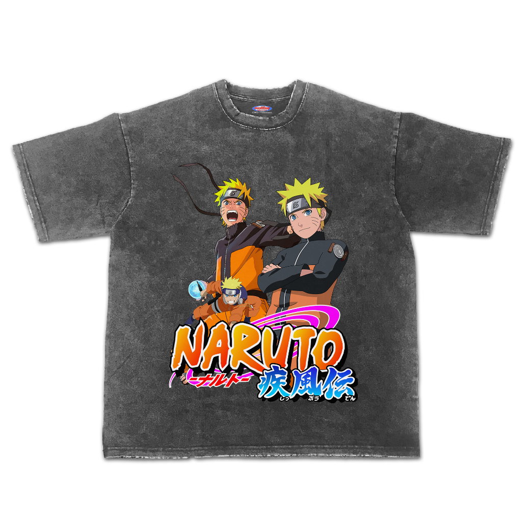 Kaos Naruto Anime Oversize Stone Wash