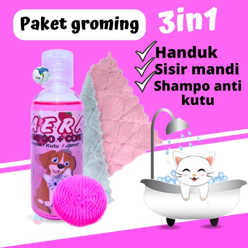 Paket Mandi Kucing Anjing Kelinci Handuk Sampo Sisir Kucing Paket Groming Shaestore15