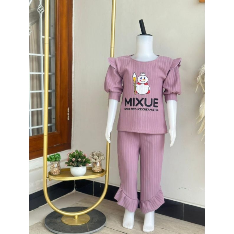 setcel RUFFLE MIXUE anak ( TOP 1 ) *COD* / setcel baju HORNET DIOR anak / baju anak viral / setelan rempel kekinian / setelan celana ruffle