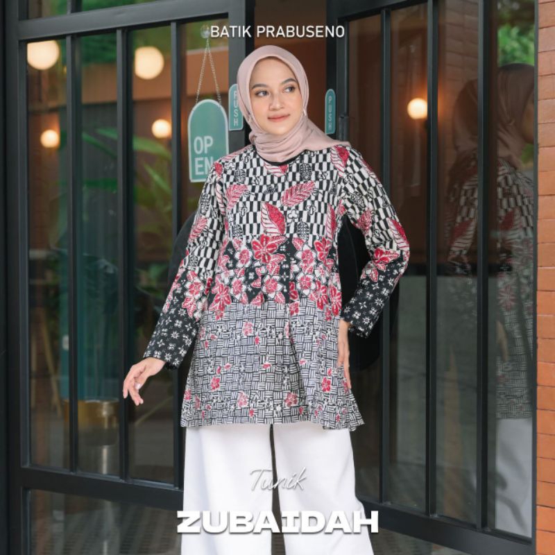 Batik Prabuseno Tunik Wanita Motif Zubaidah Blouse Kemeja Perempuan Atasan Seragam Formal Bahan Katu