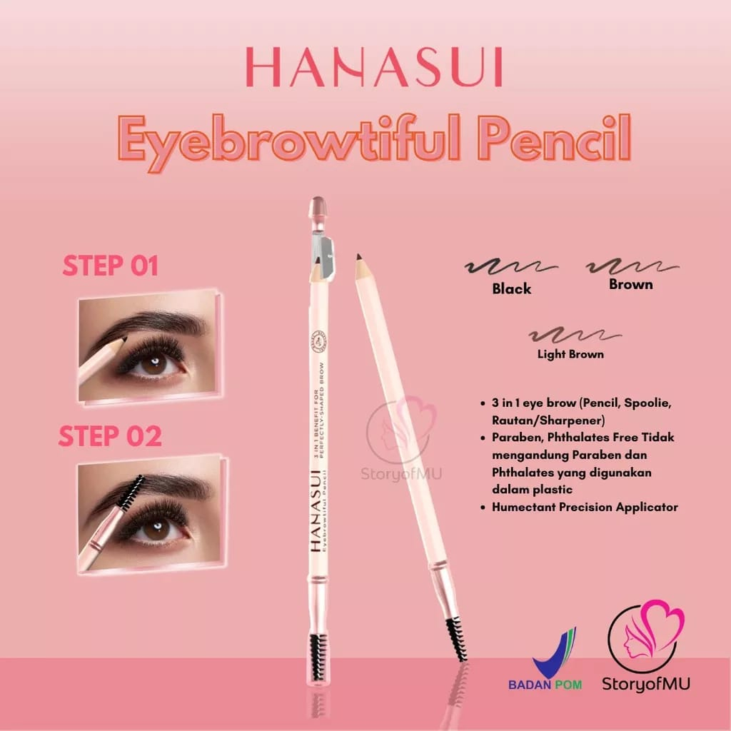 HANASUI Eyebrowtiful Pencil Indonesia / Pensil Alis 1.6g / 3 IN 1 Benefit For Perfectly Shaped Brow