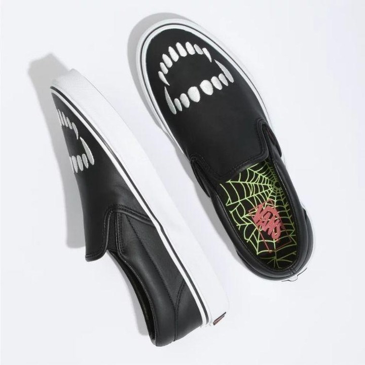 Vans Classic Slip On Fangs Leather Black White Original Resmi Navya