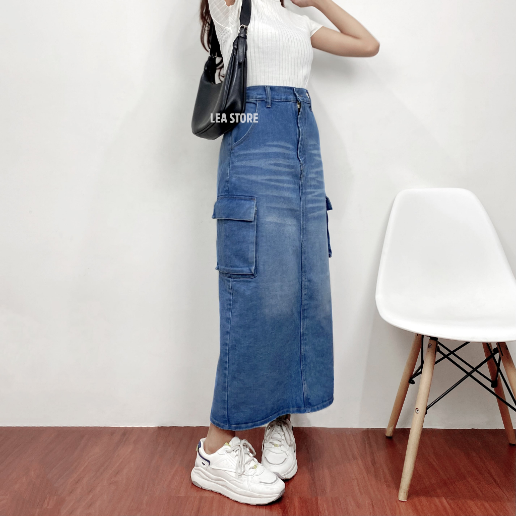 GINA CARGO SKIRT JEANS / ROK PANJANG WANITA / LEA STORE