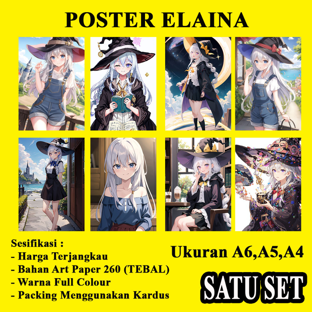 Poster anime ELAINA majo no tabitabi  ukuran A6,A5 dan A4 1set murah terjagkau