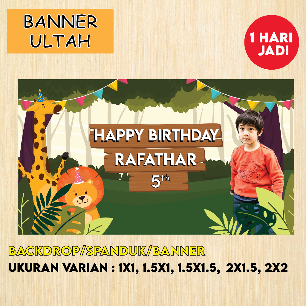 Spanduk Banner Backdrop Ulang Tahun Kebun Binatang Zoo Happy Birthday HBD