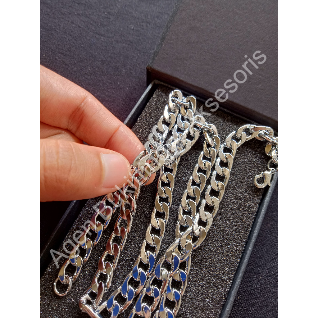 Rantai Kalung Bulat Rantai Besi Putih Titanium Asli Wanita Pria Rantai Besar Anti Karat Stainless St