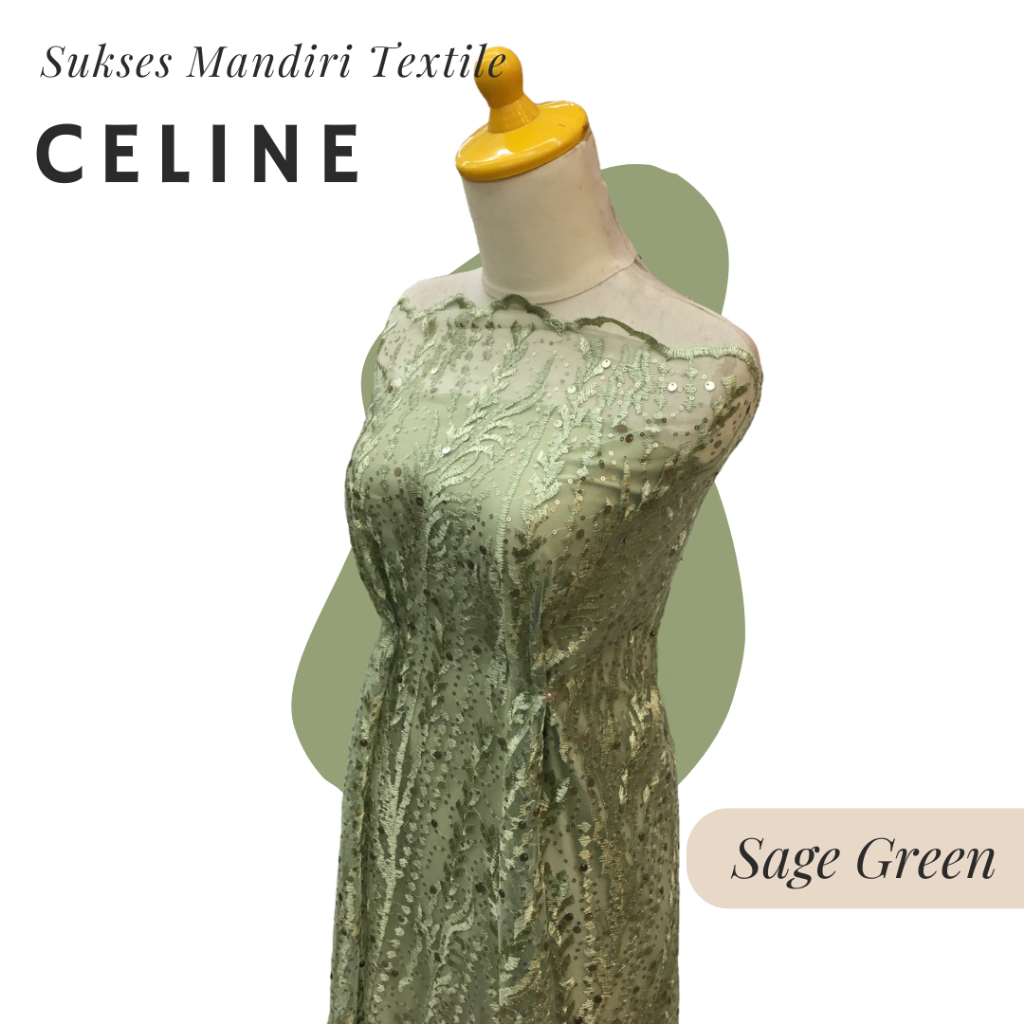 [CE LI NE] Brokat Brukat Tile Premium Mewah Warna Sage Hijau Green | Harga ½ meter = 50 cm (Bahan Dr