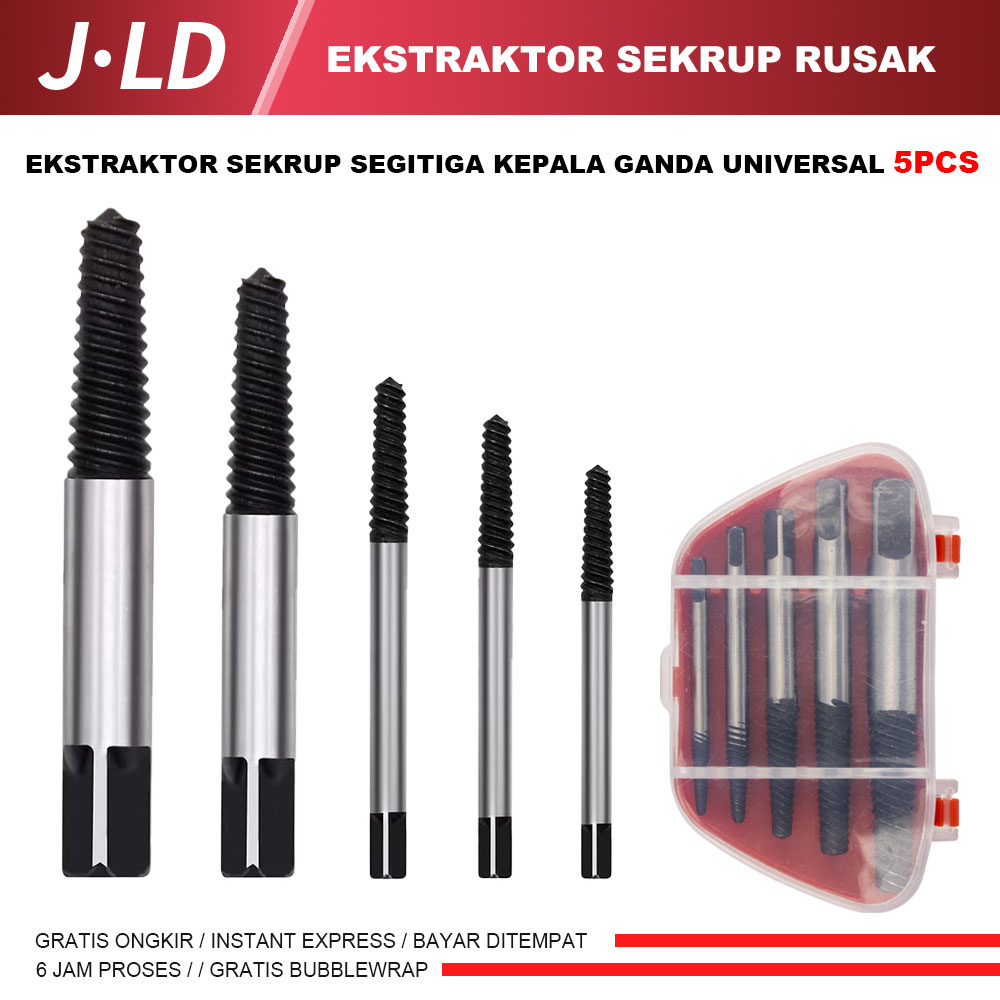 JLD Set Ekstraktor Sekrup Rusak /Alat Pelepas Sekrup Ekstraktor Sekrup Segitiga Kepala Ganda Univers