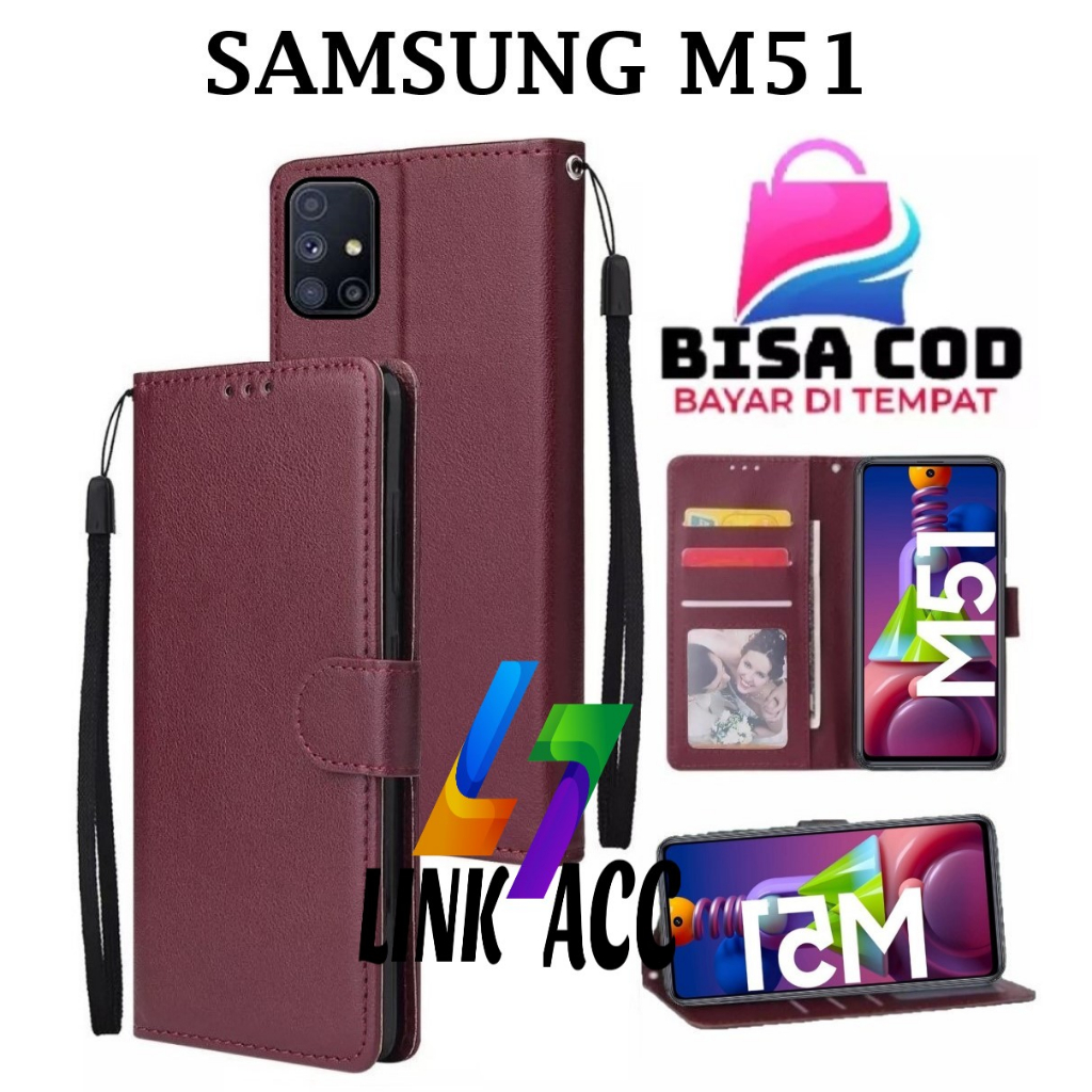 SAMSUNG M51 FLIP LEATHER CASE PREMIUM-FLIP WALLET CASE KULIT UNTUK SAMSUNG M51 - CASING DOMPET-FLIP 